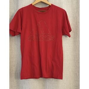 Adidas Shirt Mens Red Go To Tee Spellout Graphic Logo Casual Athletic Gym Sz Med